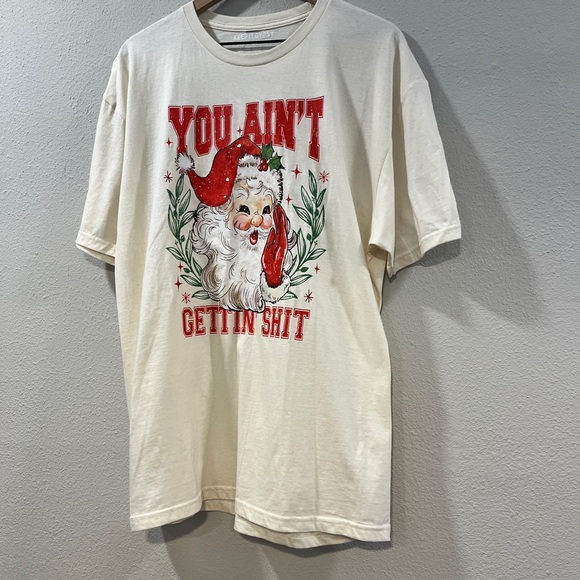 Keep It Gypsy Tops - Festive Cream Santa Graphic Women's Tee
